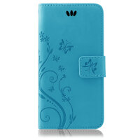Huawei Handy Tasche Handyhülle Schutz Hülle Blumen Flip Cover Buch Case Etui Huawei Y6 2018 Blau