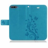 Huawei Handy Tasche Handyhülle Schutz Hülle Blumen Flip Cover Buch Case Etui Huawei Y6 2018 Blau
