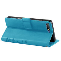 Huawei Handy Tasche Handyhülle Schutz Hülle Blumen Flip Cover Buch Case Etui Huawei Y6 2018 Blau