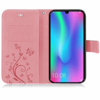 Huawei Handy Tasche Handyhülle Schutz Hülle Blumen Flip Cover Buch Case Etui Huawei P Smart 2019 / Honor 10 Lite Rosa