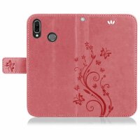 Huawei Handy Tasche Handyhülle Schutz Hülle Blumen Flip Cover Buch Case Etui Huawei P Smart 2019 / Honor 10 Lite Rosa