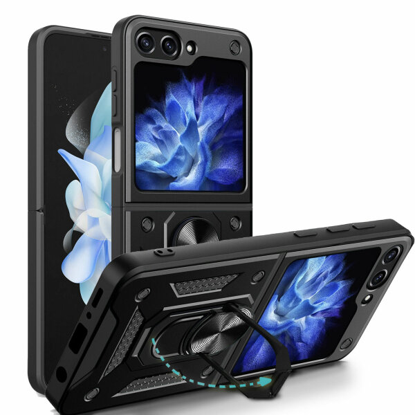 Outdoor Panzer Hülle für Samsung Galaxy Z Flip 5 mit Kameraschutz Ringhalter  Schwarz