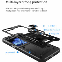 Outdoor Panzer Hülle für Samsung Galaxy Z Flip 5 mit Kameraschutz Ringhalter  Schwarz