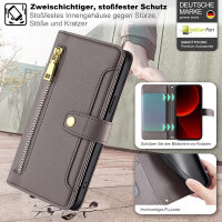 Handykette Xiaomi Hülle mit Band Handyhülle Kartenfächer PU Leder Umhängetasche 13T / 13T Pro Grau