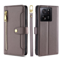 Handykette Xiaomi Hülle mit Band Handyhülle Kartenfächer PU Leder Umhängetasche 13T / 13T Pro Grau