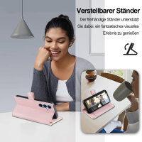 Handykette Samsung Hülle mit Band Handyhülle Kartenfächer PU Leder Umhängetasche Galaxy A15 Rosa