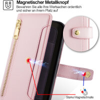 Handykette Samsung Hülle mit Band Handyhülle Kartenfächer PU Leder Umhängetasche Galaxy A15 Rosa