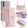 Handykette Samsung Hülle mit Band Handyhülle Kartenfächer PU Leder Umhängetasche Galaxy A15 Rosa