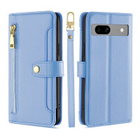 Handykette Google Hülle mit Band Handyhülle Kartenfächer PU Leder Umhängetasche Pixel 7 Hellblau
