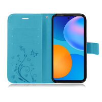 Huawei Hülle Handy Tasche Handyhülle Wallet Case Schutzhülle Blumen Mappe Etui  Huawei P-Smart 2021 Blau