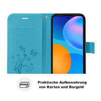 Huawei Hülle Handy Tasche Handyhülle Wallet Case Schutzhülle Blumen Mappe Etui  Huawei P-Smart 2021 Blau