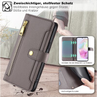 Handykette Samsung Hülle mit Band Handyhülle Kartenfächer PU Leder Umhängetasche Galaxy A35 Grau