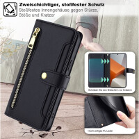 Handykette Xiaomi Hülle mit Band Handyhülle Kartenfächer PU Leder Umhängetasche Redmi Note 13 Pro+ 5G Schwarz