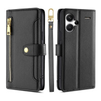 Handykette Xiaomi Hülle mit Band Handyhülle Kartenfächer PU Leder Umhängetasche Redmi Note 13 Pro+ 5G Schwarz
