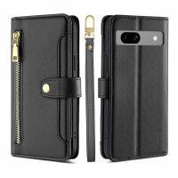Handykette Google Hülle mit Band Handyhülle Kartenfächer PU Leder Umhängetasche Pixel 7A Schwarz