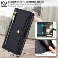 Handykette Google Hülle mit Band Handyhülle Kartenfächer PU Leder Umhängetasche Pixel 7A Schwarz