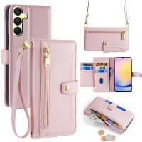 Handykette für Samsung Galaxy A25 – Handyhülle mit Band PU-Leder Rosa