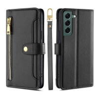Handykette Samsung Hülle mit Band Handyhülle Kartenfächer PU Leder Umhängetasche Galaxy S22+ Schwarz