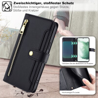 Handykette Samsung Hülle mit Band Handyhülle Kartenfächer PU Leder Umhängetasche Galaxy S22+ Schwarz