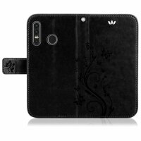 Huawei Handy Tasche Handyhülle Schutz Hülle Blumen Flip Cover Buch Case Etui Huawei P30 Lite Grau
