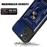 Panzer Hülle iPhone 15 /Pro /Pro Max/Plus Handyhülle mit Kameraschutz Ringhalter Blau iPhone 15 Plus