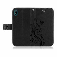 Huawei Handy Tasche Handyhülle Schutz Hülle Blumen Flip Cover Buch Case Etui Huawei Y5 2019 Schwarz