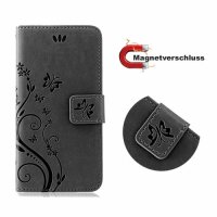 Huawei Handy Tasche Handyhülle Schutz Hülle Blumen Flip Cover Buch Case Etui Huawei Y5 2019 Schwarz