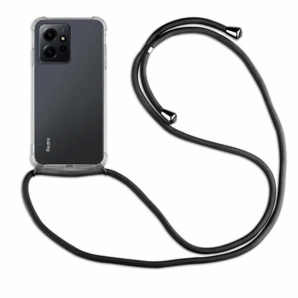 Handykette für Xiaomi Redmi Note 12 4G Handyhülle mit Band Hülle mit Kordel TPU Schwarz