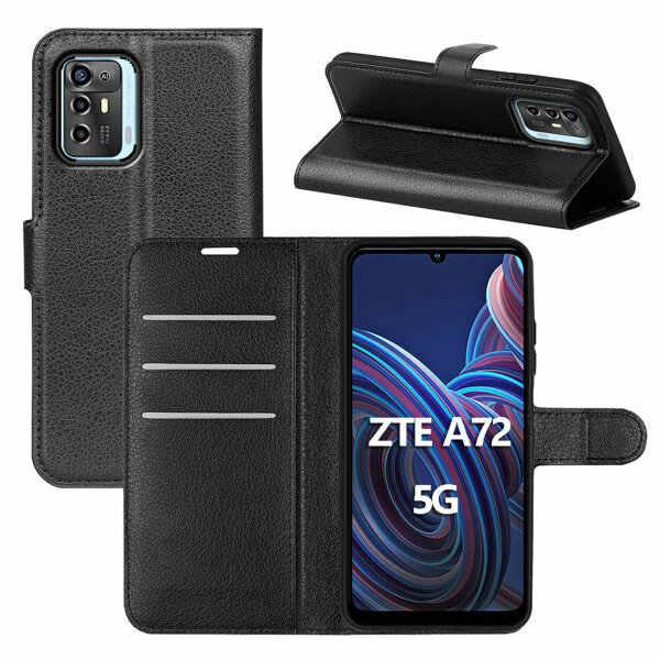 Handyhülle für ZTE Blade A72 5G – Klapphülle PU-Leder Schwarz