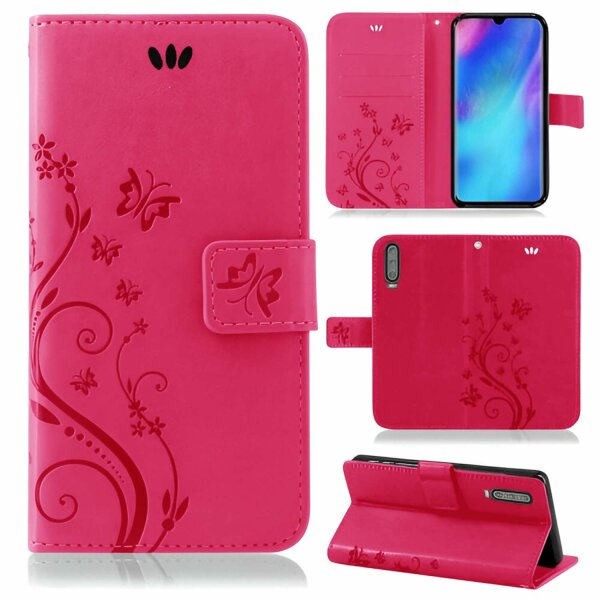 Huawei Handy Tasche Handyhülle Schutz Hülle Blumen Flip Cover Buch Case Etui Huawei P30 Pink