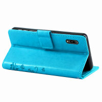 Huawei Handy Tasche Handyhülle Schutz Hülle Blumen Flip Cover Buch Case Etui Huawei Y6 2019 Blau