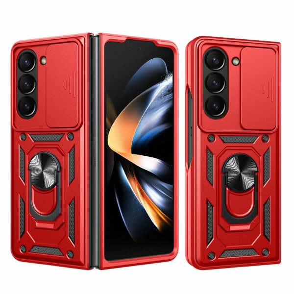 Outdoor Panzer Hülle für Samsung Galaxy Z Fold 5 mit Kameraschutz Ringhalter  Rot