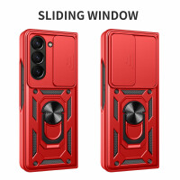 Outdoor Panzer Hülle für Samsung Galaxy Z Fold 5 mit Kameraschutz Ringhalter  Rot