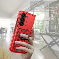 Outdoor Panzer Hülle für Samsung Galaxy Z Fold 5 mit Kameraschutz Ringhalter  Rot