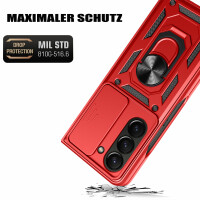 Outdoor Panzer Hülle für Samsung Galaxy Z Fold 5 mit Kameraschutz Ringhalter  Rot