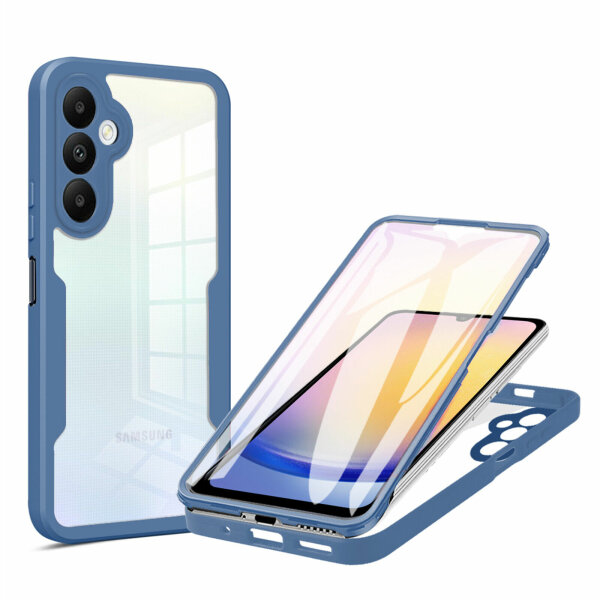 360° Hülle für Samsung A25, 360 Grad Handyhülle mit Integriertem Displayschutz Blau