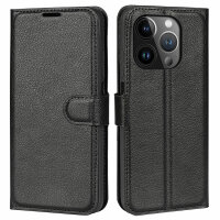 Handyhülle für Apple iPhone 15 Pro - Klapphülle PU-Leder Schwarz