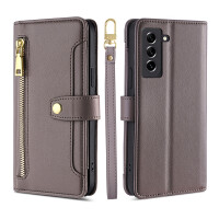Handykette Samsung Hülle mit Band Handyhülle Kartenfächer PU Leder Umhängetasche Galaxy S21 Grau