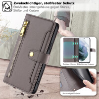 Handykette Samsung Hülle mit Band Handyhülle Kartenfächer PU Leder Umhängetasche Galaxy S21 Grau
