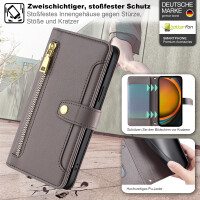 Handykette Samsung Hülle mit Band Handyhülle Kartenfächer PU Leder Umhängetasche Galaxy Xcover 7 Grau