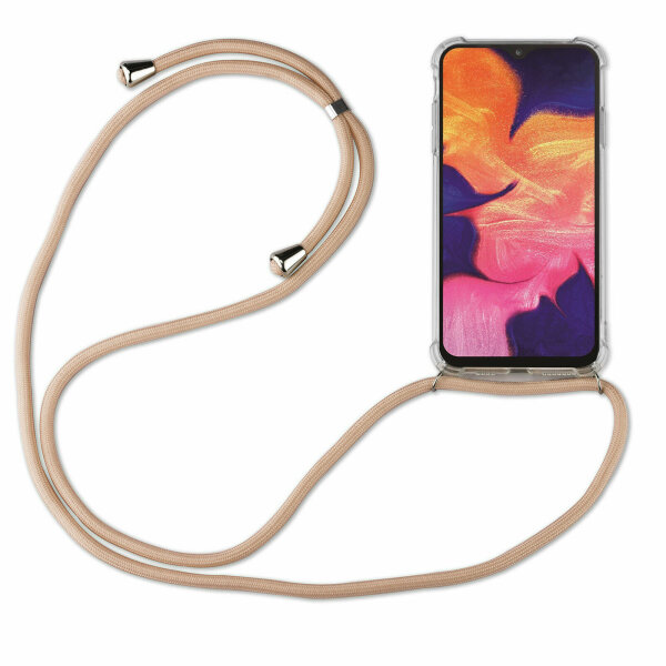 Handy Hülle mit Band Schutzhülle Handykette Seil Silikon Handy Tasche mit Schnur Samsung Galaxy A6 2018 SM-A600 Beige / Braun
