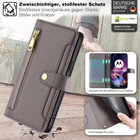 Handykette Motorola Hülle mit Band Handyhülle Kartenfächer Leder Umhängetasche Moto G54 Grau