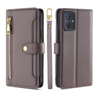 Handykette Motorola Hülle mit Band Handyhülle Kartenfächer Leder Umhängetasche Moto G54 Grau