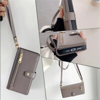 Handykette Motorola Hülle mit Band Handyhülle Kartenfächer Leder Umhängetasche Moto G54 Grau