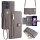 Handykette Motorola Hülle mit Band Handyhülle Kartenfächer Leder Umhängetasche Moto G54 Grau
