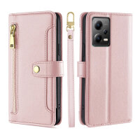 Handykette Xiaomi Hülle mit Band Handyhülle Kartenfächer PU Leder Umhängetasche Redmi Note 12 5G / Poco X5 5G Rosa