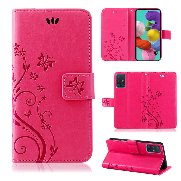 Handy Tasche für Samsung Galaxy A51 SM-A515 Hülle Case Buchhülle Klapphülle TPU Blume Pink