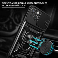 Panzer Hülle iPhone 15 /Pro /Pro Max/Plus Handyhülle mit Kameraschutz Ringhalter Schwarz iPhone 15