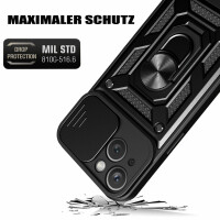 Panzer Hülle iPhone 15 /Pro /Pro Max/Plus Handyhülle mit Kameraschutz Ringhalter Schwarz iPhone 15
