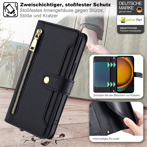 Leder Flip Case Für Xiaomi Redmi Note 10 Pro / Pro Max - Mit Kartenfach, Magnetschnalle & Standfunktion (Schwarz)